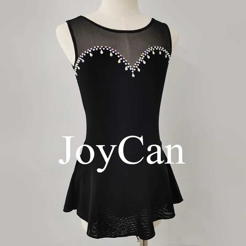 JoyCan Vestido de patinaje artístico para niñas y mujeres, ropa de baile elegante de LICRA negra para competición