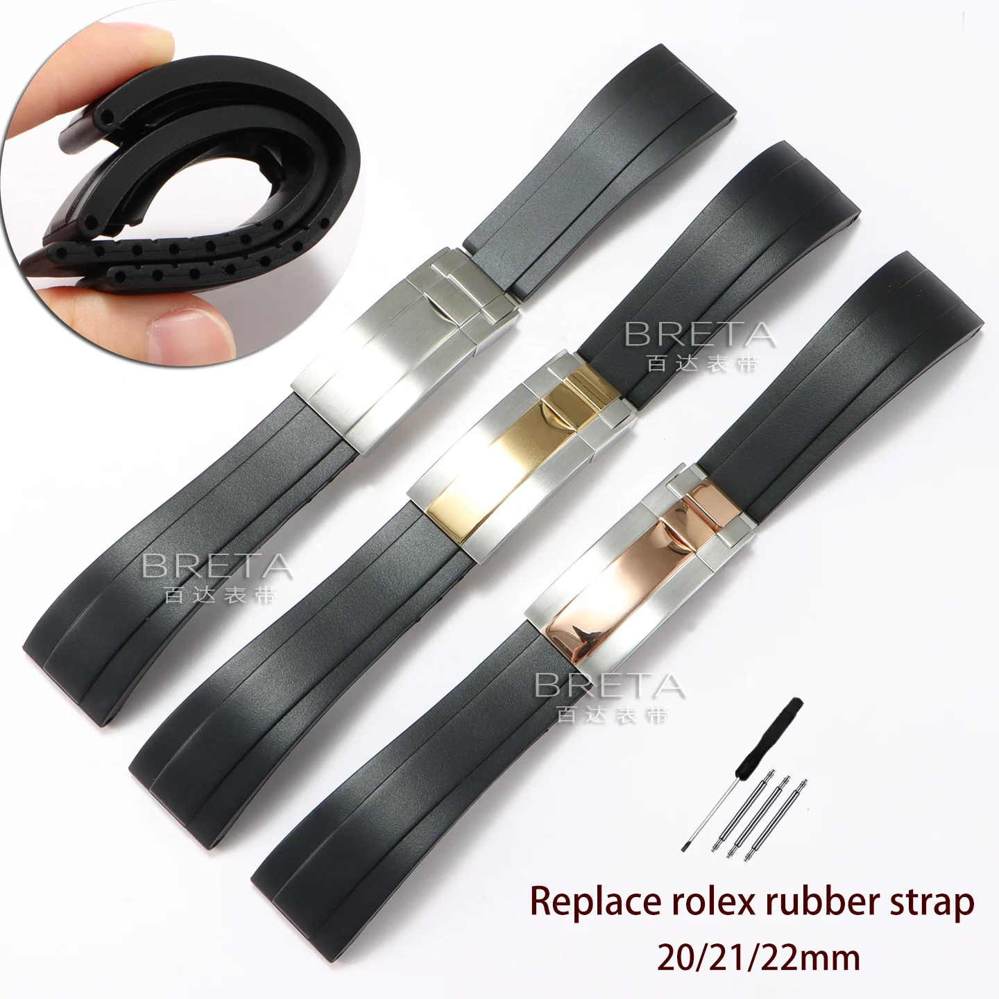 20 21 22mm Silicone rubber watch strap for Rolex Submariner Daytona DateJust acht-Master GMT Replace Wristbands Diving Bracelet