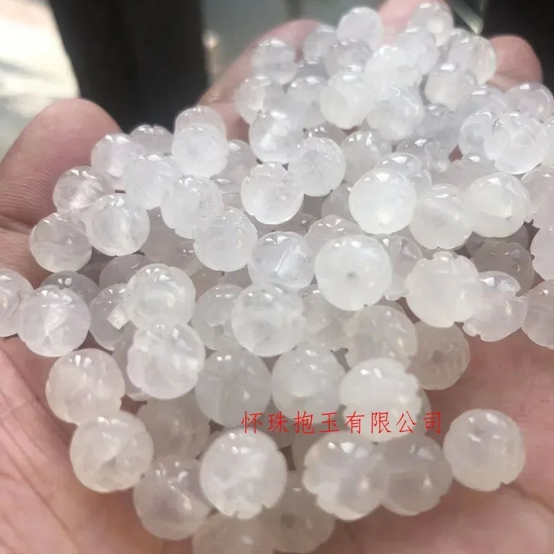 

10pcs 10Mm White Lotus Morgan Chalcedony Loose Beads Lotus Loose Beads Diy Work in Progress Accessories