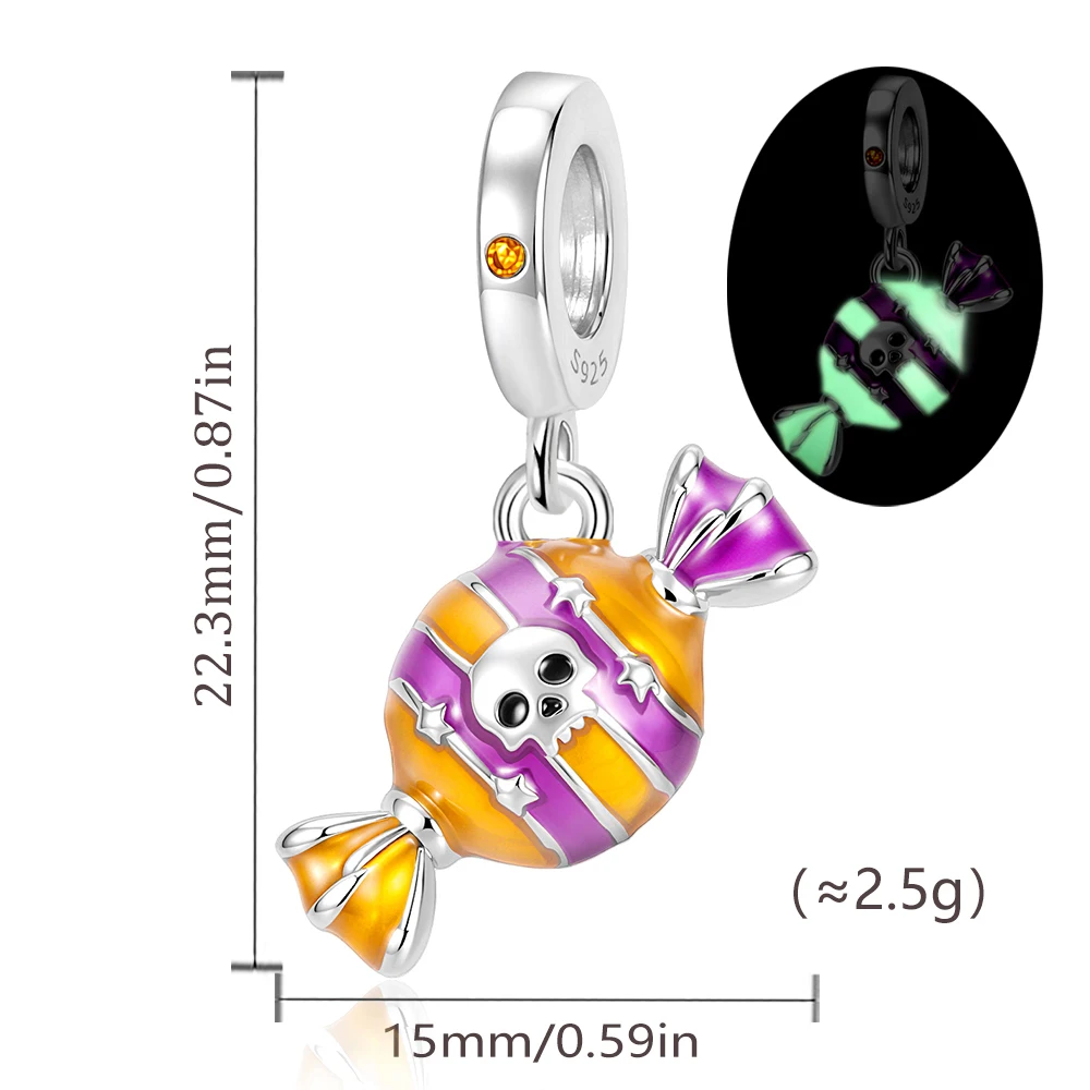 New Arrival 925 Sterling Silver Halloween Sugar Skull Witch Skeleton Beads Enamel Charm Fit Bracelet Jewelry For Kids Beast Gift