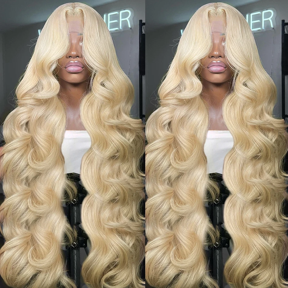 Perruque Lace Front Body Wave Brésilienne Naturelle, Cheveux Humains Colorés, Blond Miel 613, 13x6 HD, 13x4, pour Femme