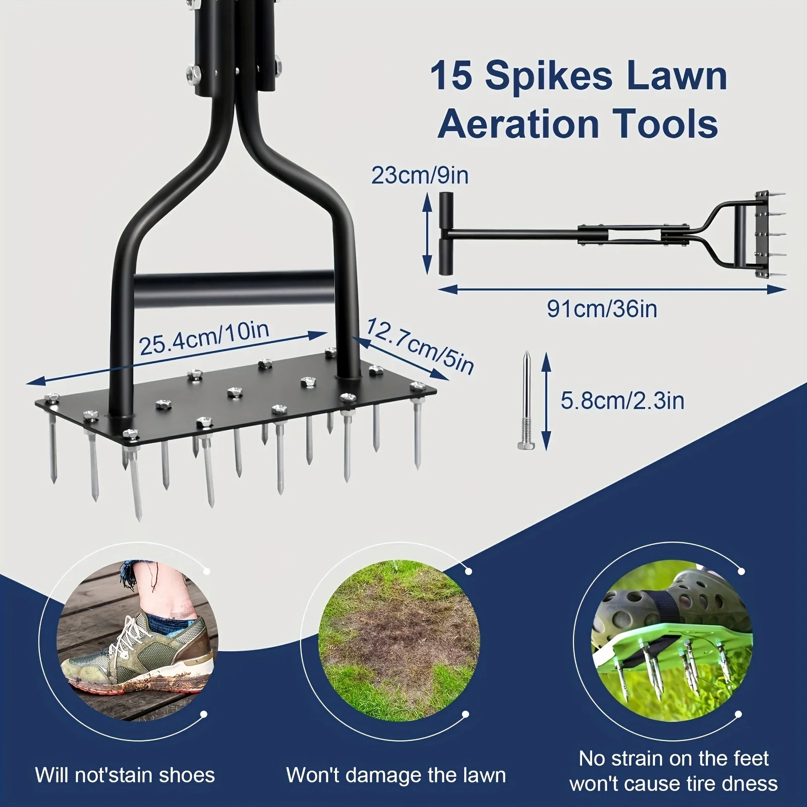 Lawn for Yard Lawn Care and Lawns Loosening Lawn Aerator Spike Manual Tool with 15 Tine Spikes Manual Dethatching Soil Aerating