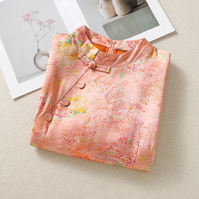 

Women's traditional Cheongsam Vintage Elegant Qipao Pink Modern Oriental Floral Dress