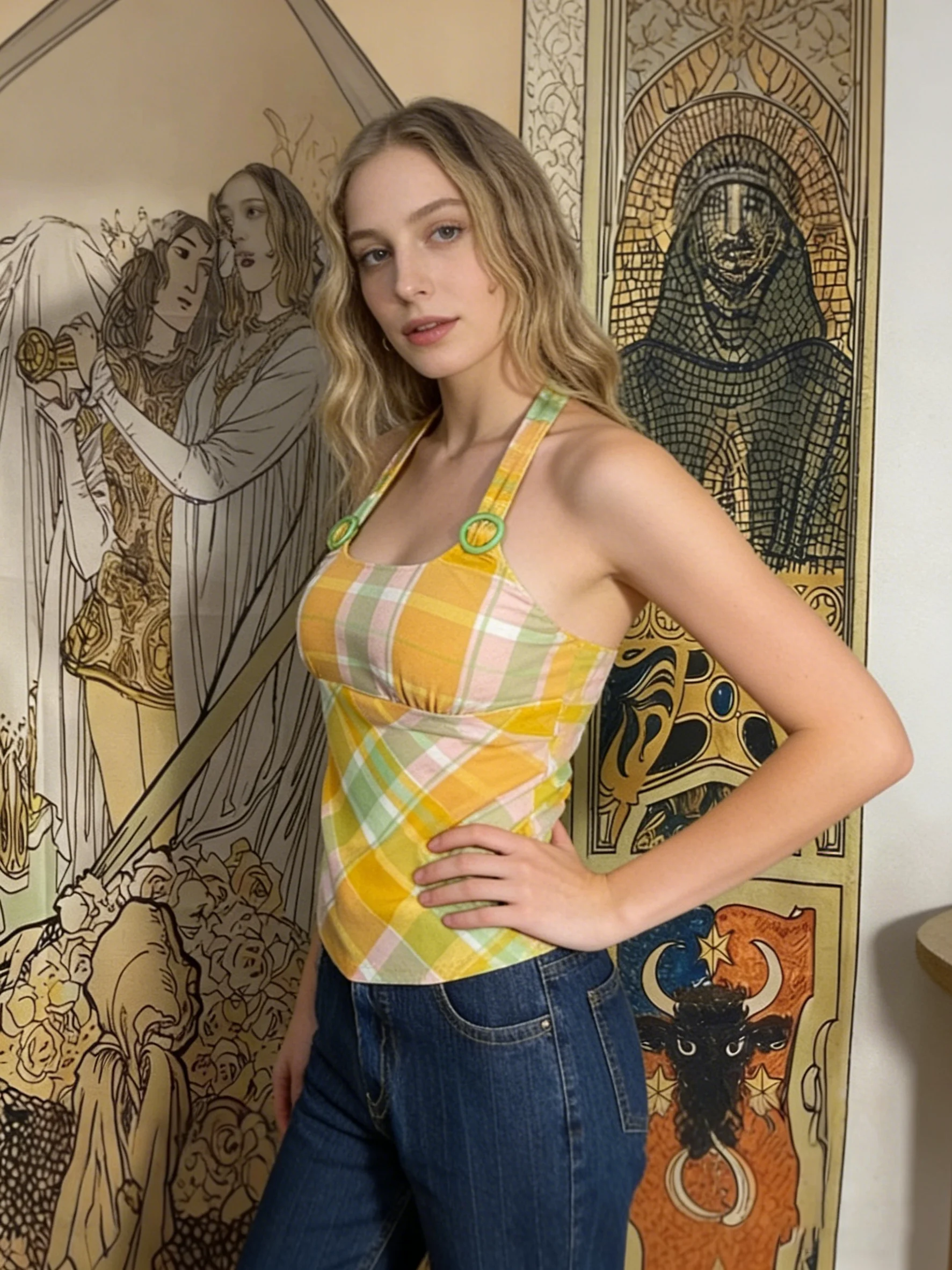 Trendy and fashionable checkered cute halter top refreshing and comfortable summer backless sexy halter top soft girl's top Y2K