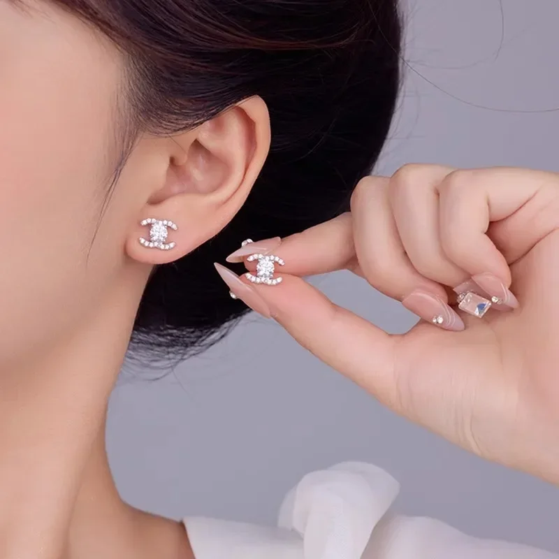 Light luxury 925 sterling silver zircon stud earrings for women, anniversaries valentine's day gift