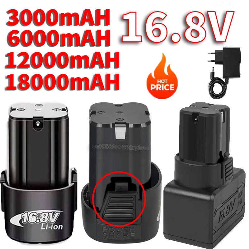 Large Capacity 18000mAh 16.8V Rechargeable Lithium Battery Li-ion for Electric Drill,Screwdrivers, Angle Grinders, Power Tools