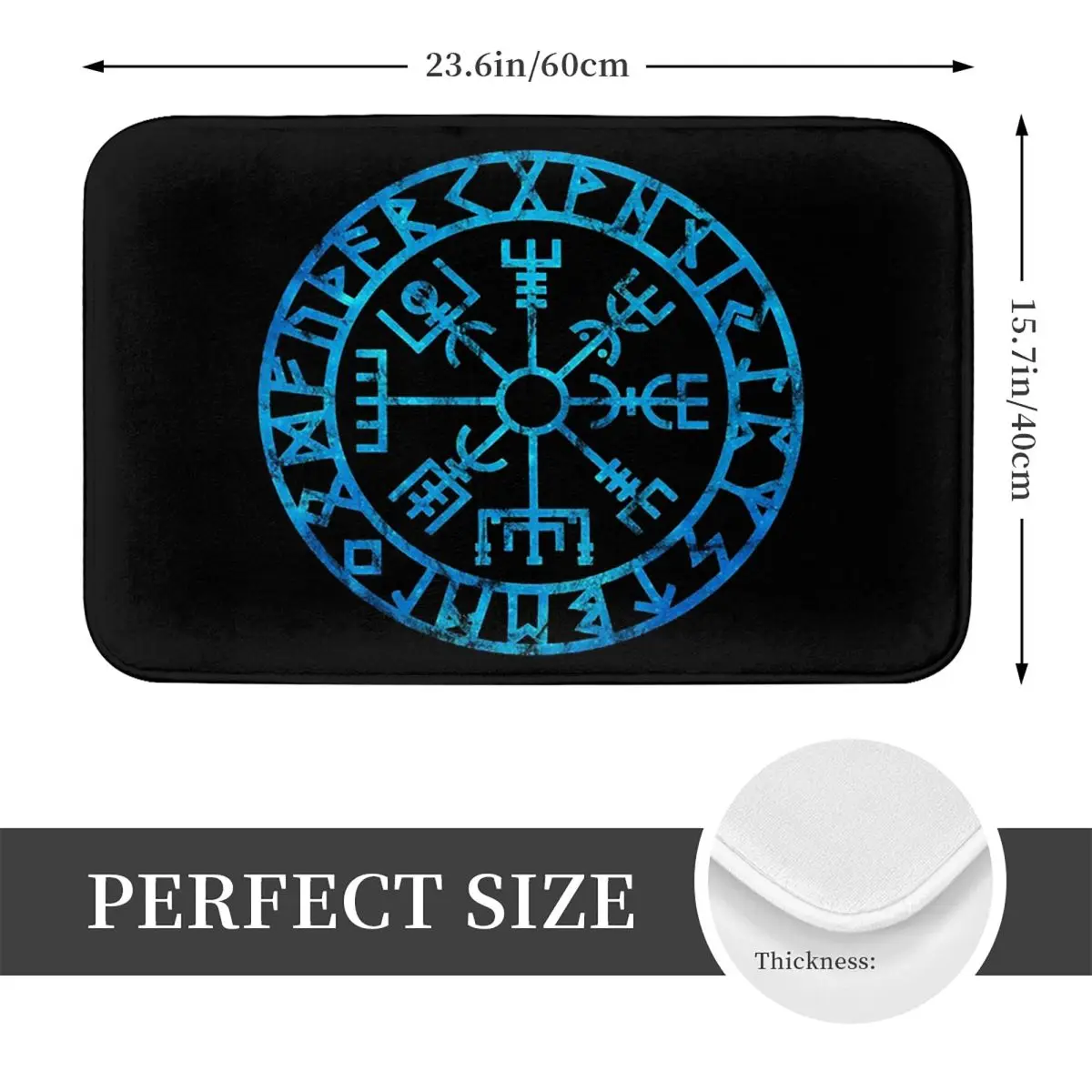 Vegvisir Icelandic Futhark Runes Compass Norse Mythology Anti-slip Doormat Washable Carpet Rug for Kitchen Entrance Home Footpad
