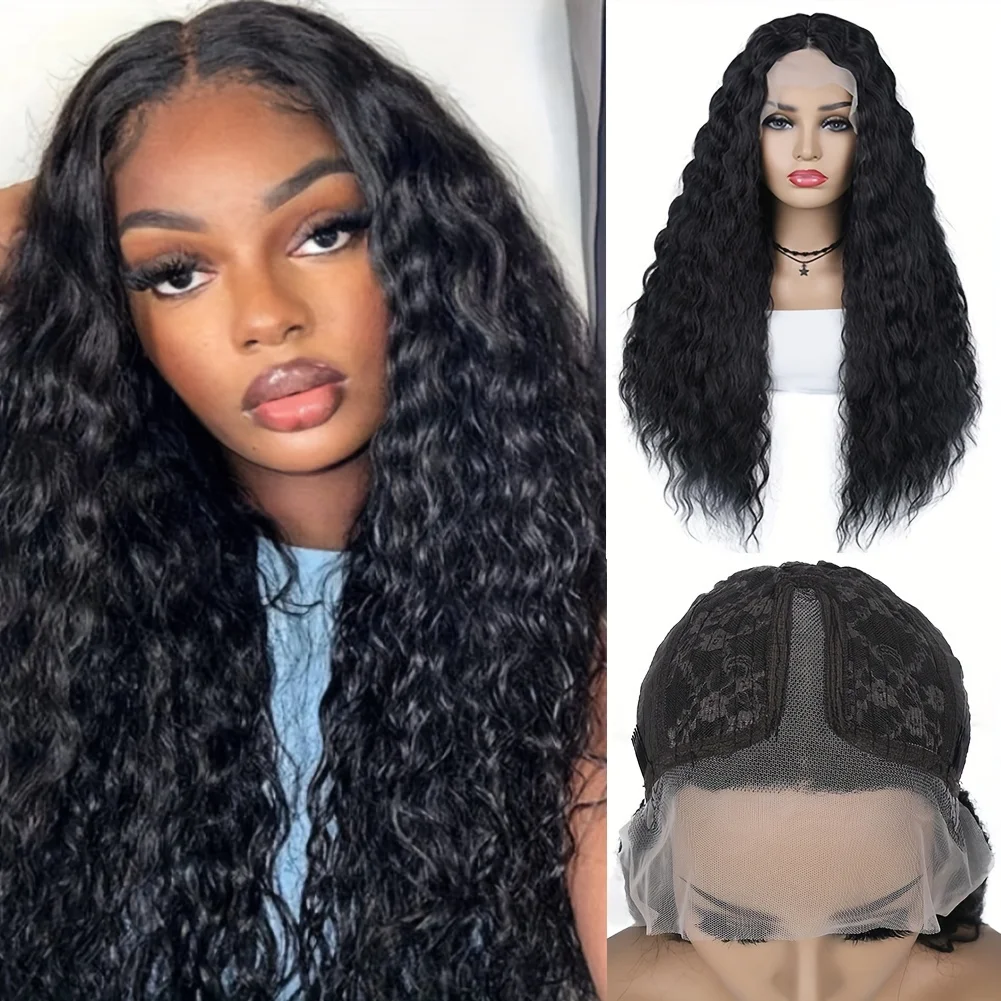 30 Inch Lace Frontal Wig T Part Lace Loose Deep Curly Wig Water Wave Lace Wigs Natural Looking Wavy Wig for Women Daily Life Use