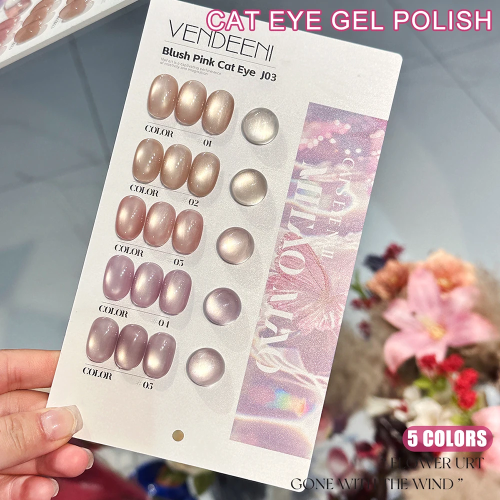 Vendeeni 5 Farben/Set Blush Pink Cat Eye Gel Nagellack UV LED Ice Transparent Nagellack mit Farbkarte TPO/HEMA FREE