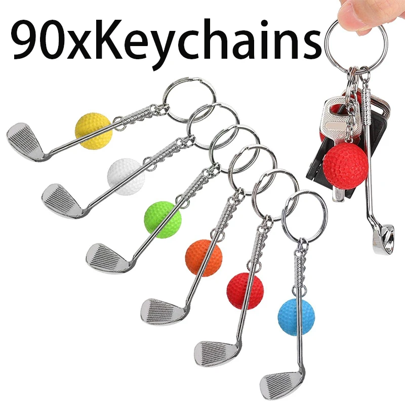 

90Pcs Keychain Mini Golf Racket Ball Pendant Keyring Key Ring Creative Metal Pendant Tennis Key Chain Sports Clubs Gift