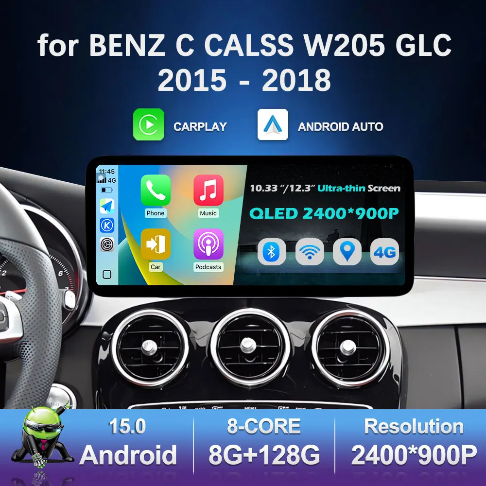 

Android 15 Intelligent System for BENZ C CALSS W205 GLC 2015 - 2018 Car Video Multimedia Player GPS Navigation QLED HD Screen BT
