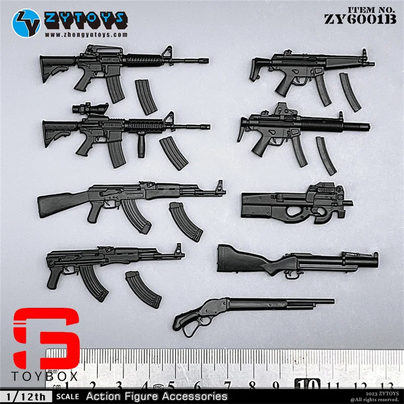 Zytoys Zy6001 1/12 Schaal Mp5 M4 Ak47 P90 M1887 Soldaat Geweer Wapen Model 9 Stuks Mini Scène Accessoires Fit 6 ''Actie Figuur Lichaam