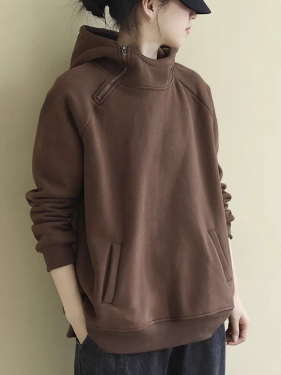 سترة Thiened Fce النسائية فضفاضة غير رسمية بقلنسوة مرقعة للخريف والشتاء ملابس خروج مريحة قابلة للتنفس #2