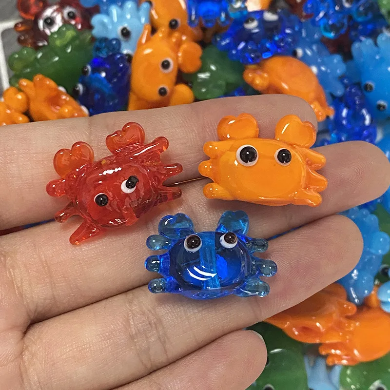Cartoon Glass Transparent Small Crab Straight Hole Bead Diy Accessory