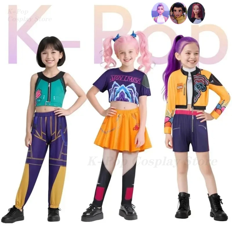 

2025 New Movie K-Pop Mira Rumi Zoey Demon Hunters Cosplay Costume for Girl Halloween Stage 3D Printed Pattern Role Play Clothes