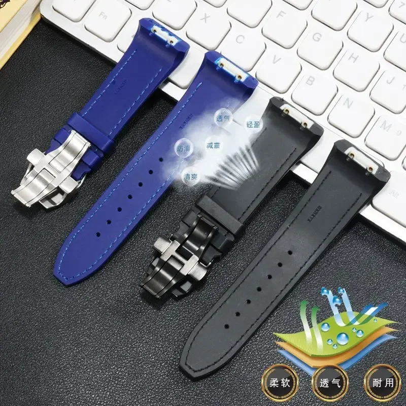 Nylon Genuine Leather Silicone Watchband Folding Buckle Watch Straps 28mm For Franck Muller V45 Series Watch Bracelet