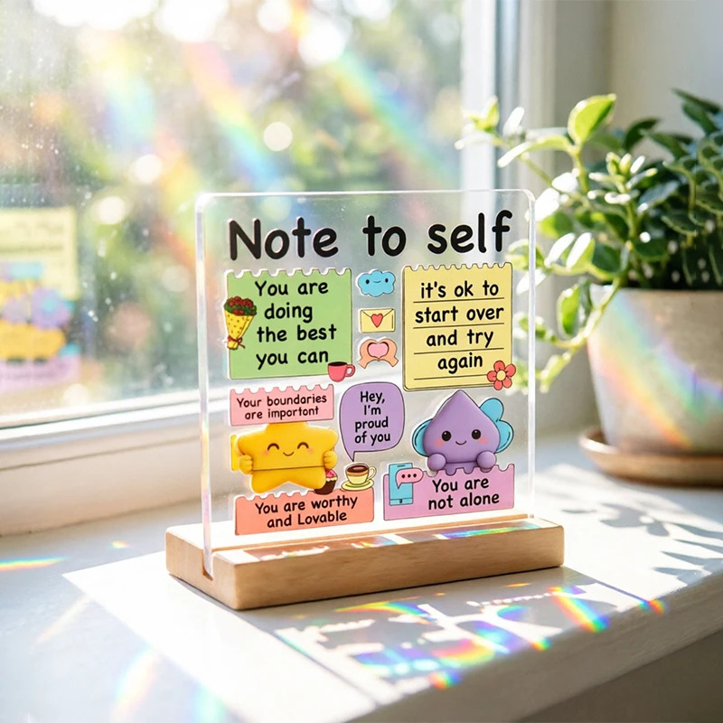 Decorative Sign with Wooden Base Inspirational Acrylic Positive Affirmation Self-love Reminder School Colorful Encouraging Note