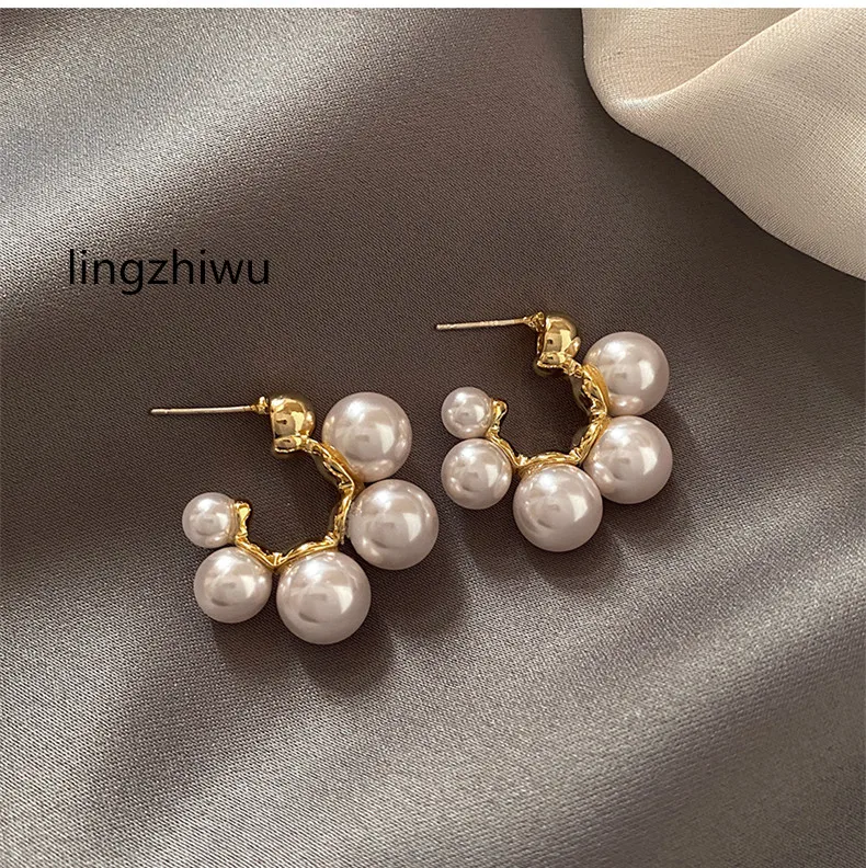 lingzhiwu Pearl Earrings 2024 Ear Decoration Vintage Stud Earrings Daily All Match New Arrival