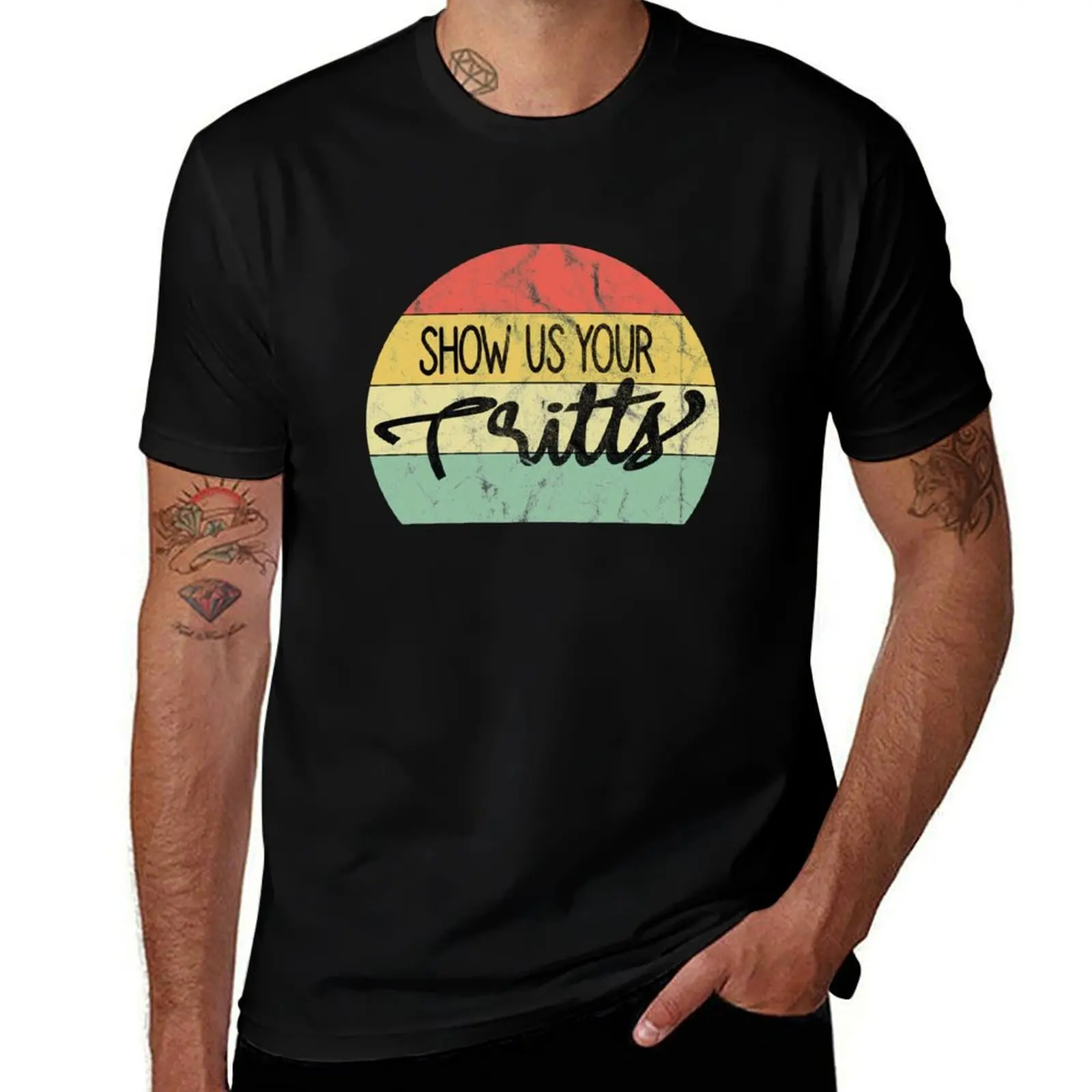 Reto style Show us Your Tritts Vintage colors T-Shirt Anti-Perspiration Workout Top T-Shirt