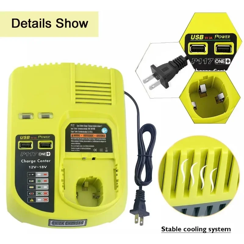 Battery Charger For Ryobi 12V 14.4V 18V Ni-Cd Ni-Mh Lithium Battery P108 P102, P107, P103, P104, P105, P106 ONE+ Serise Charger