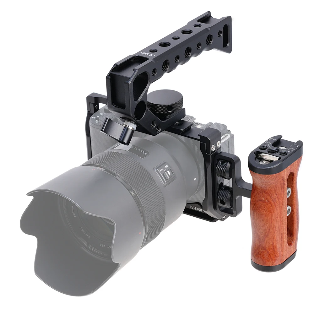 FOTGA ZV-E10 II هيكل قفصي الشكل للكاميرا مع مقبض خشبي قبضة اليد العلوية الإفراج السريع لوحة قفص عدة واقية لكاميرا سوني ZV-E10 II