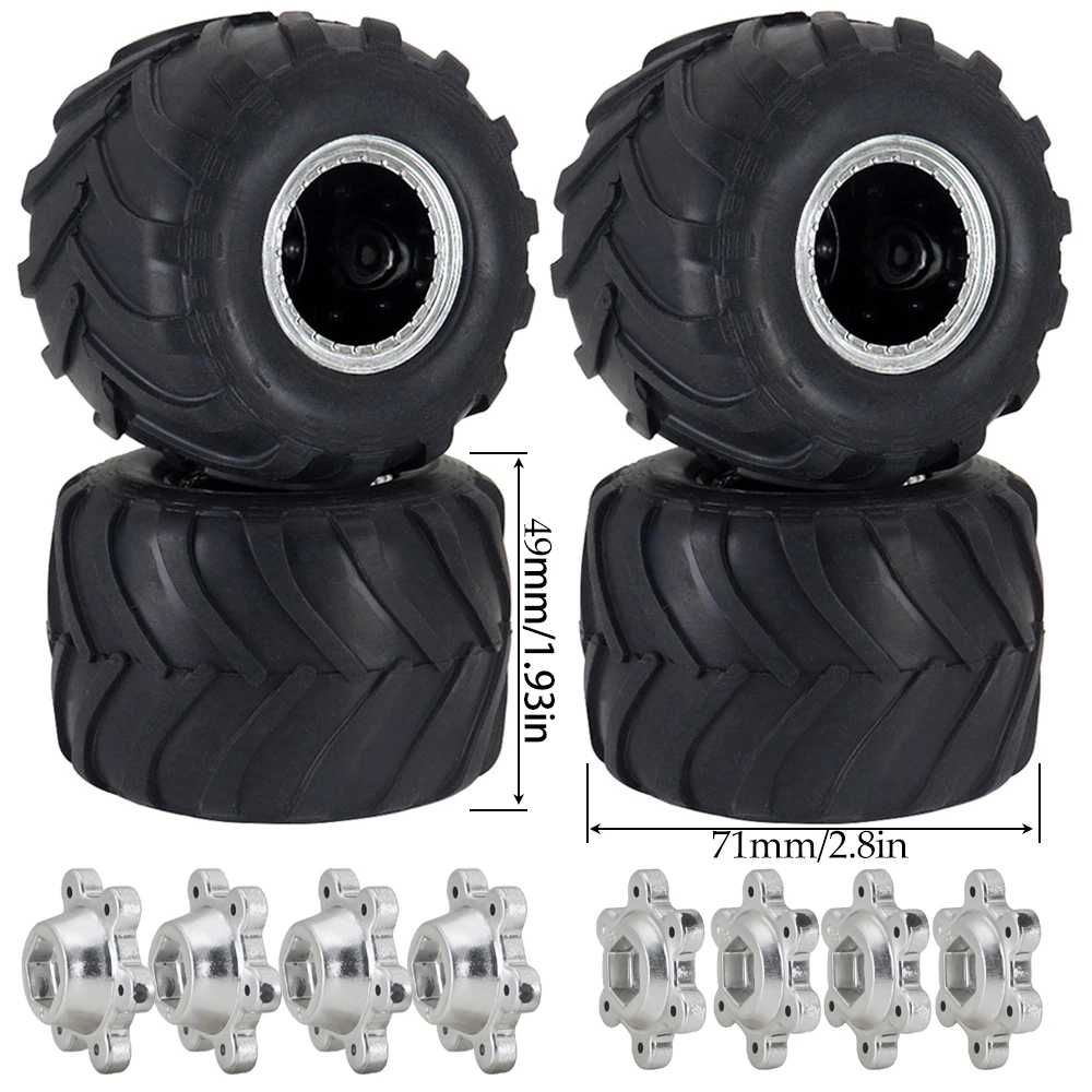 Ajrc 1.0 Inch Rc Monster Truck Wheel Rim Tires Set For Trx4m Fcx24 Scx24 C10 Jlu Deadbolt Gladiator Bronco 1/24 Crawler Car