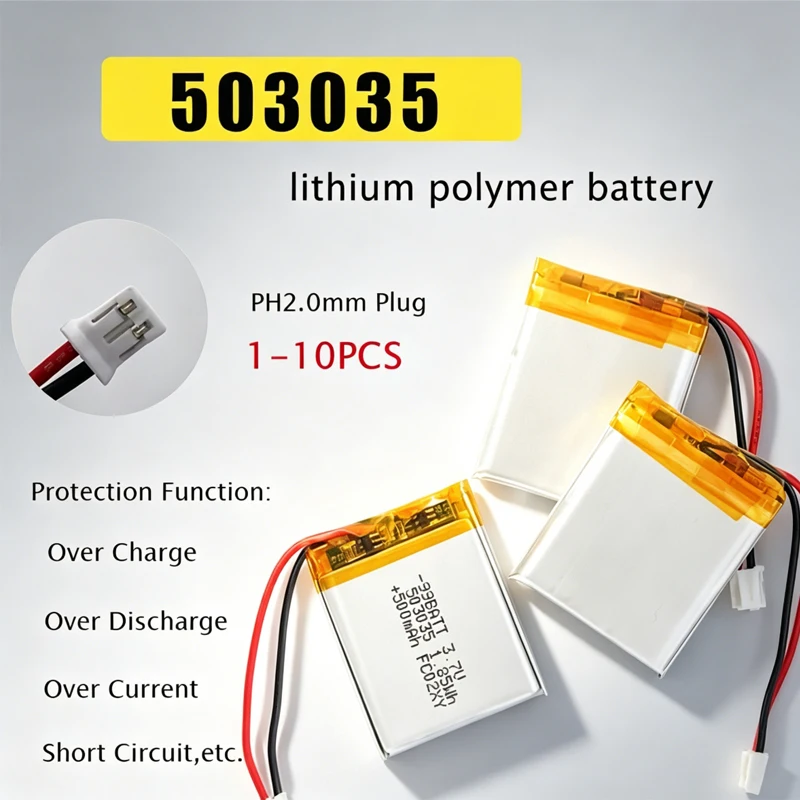 503035 3.7V Lithium Polymer Battery Rechargeable 500mAh for Bluetooth Headset Pet Drinker Audio Mp3/Mp4 DVD GPS Navigationtion