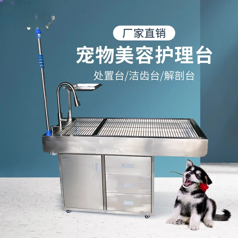 Saifos Dog Dental Care Table, Stainless Steel Dissecting Cat Cleaning Care Table, Pet Table