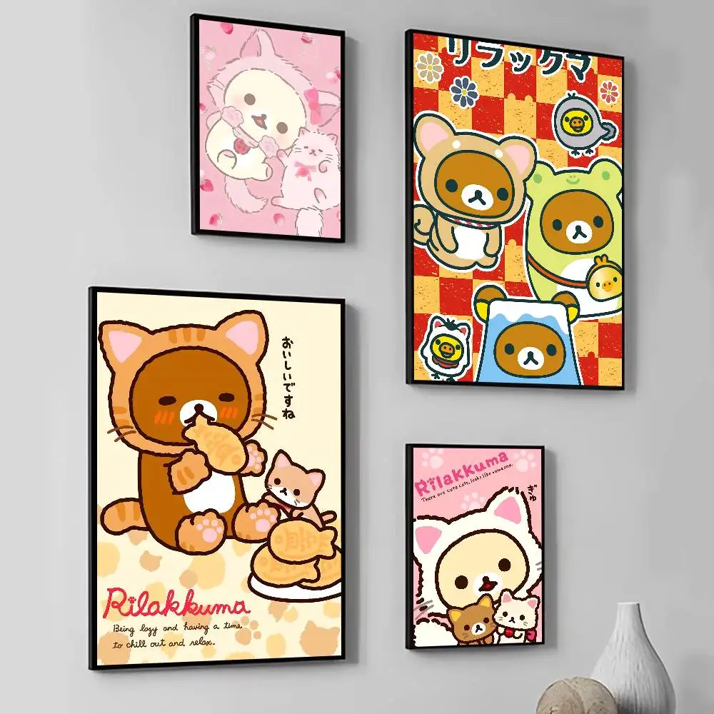 Animal Cute Cartoon R-RilakkumaS Bear Manga  Poster Self Adhesive Waterproof Ideal For Living Room Bedroom Bar Decoration