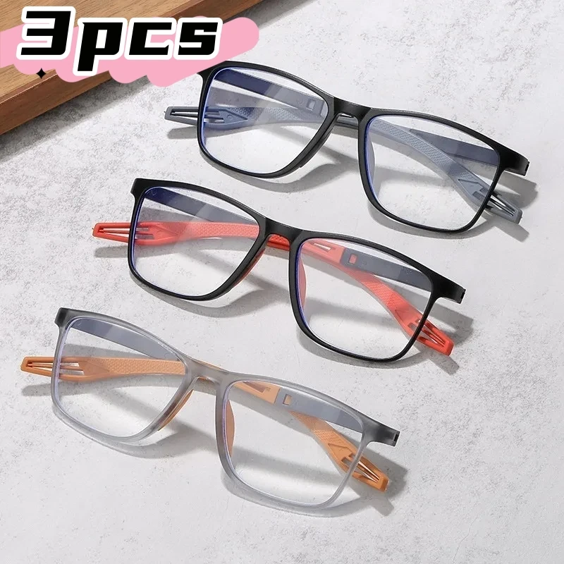 

3pcs Men TR90 Reading Eyeglasses Anti Blue Light Sports Glasses Ultralight Far Sighted Computer Eyewear with Grades +1.0To +4.0