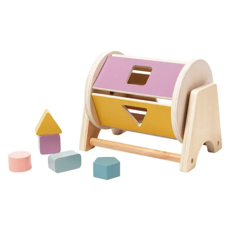 Montessori Teaching Aids For Early Education Toddlers Educational Toys Baby Shape Rolling Drum Shape Sorter Spinning Shape Games