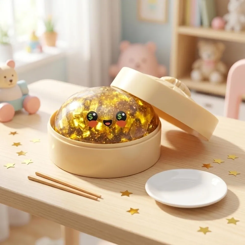 Glitter Shark Dumplings SqueezeToy with Steamer Soft Steamed Bun Squeeze Pinch Le Slow Resilience Fidget