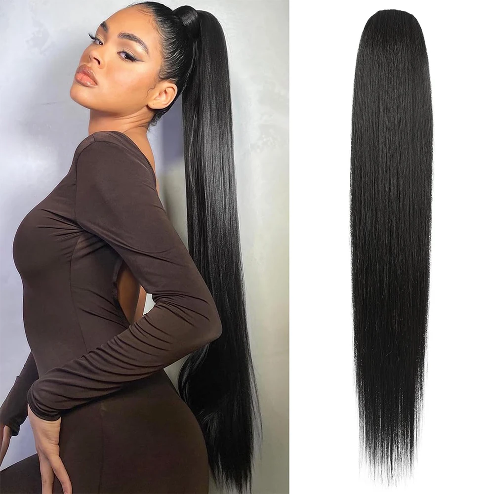 

Ponytail Extension, Straight Drawstring Ponytail Synthetic Hairpieces Fake Pony Tails Natural Soft Clip in Hair Extension ponyta