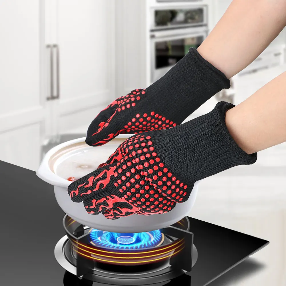 BBQ Fire Gloves 300-500 Centigrade Non-slip Fireproof Microwave Oven Gloves