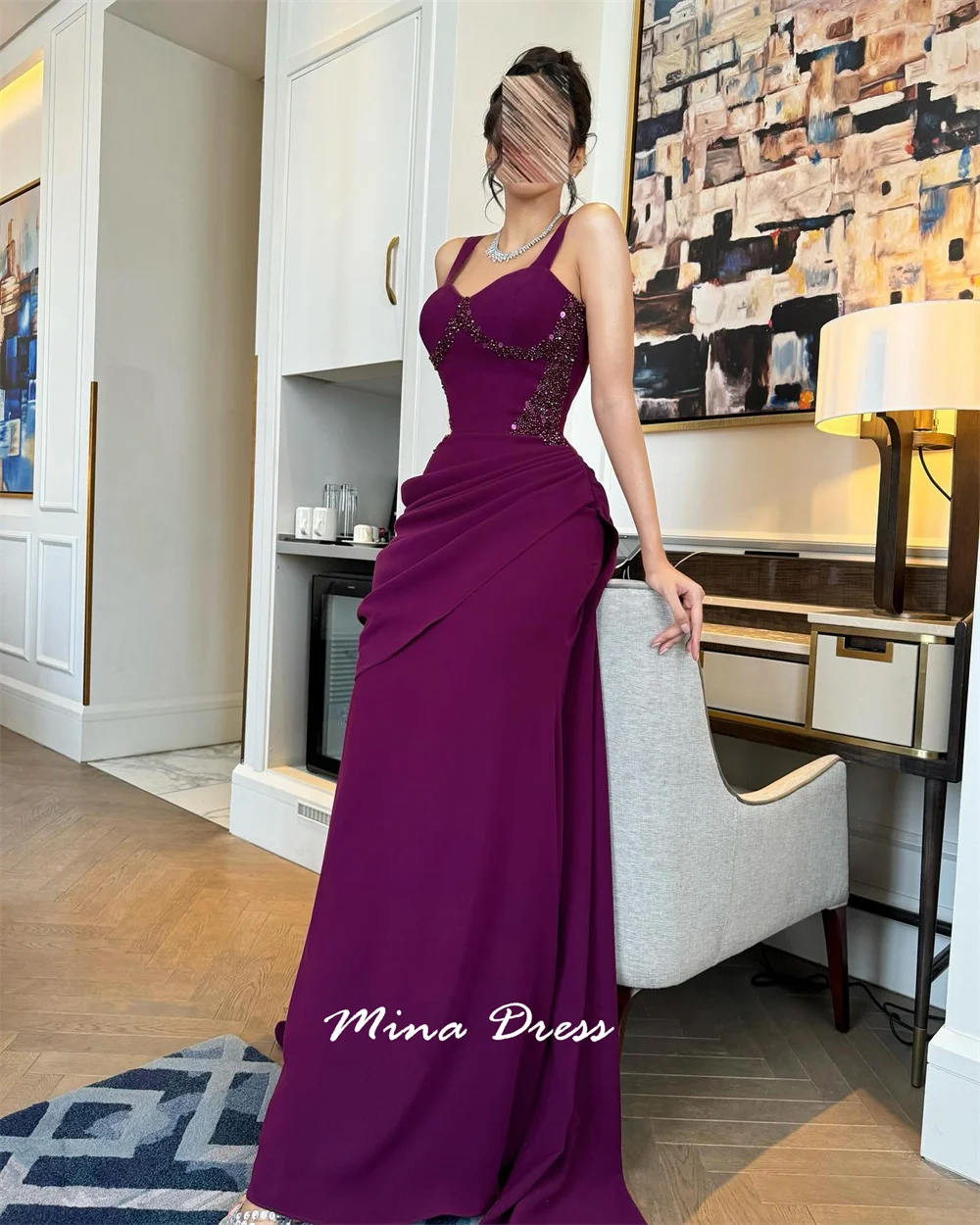 

Mina Customized Beads Prom Dresses Luxury Party Dress Sequins. Wide Shoulder Strap Dresses for Formal Occasions Sleeveless