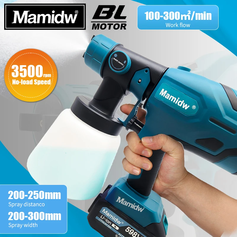 Mamidw Cordless Lithium Spray Gun, with Brush Motor for Cabinet Car Wall Furniture House Painting,For Makita 18v Battery