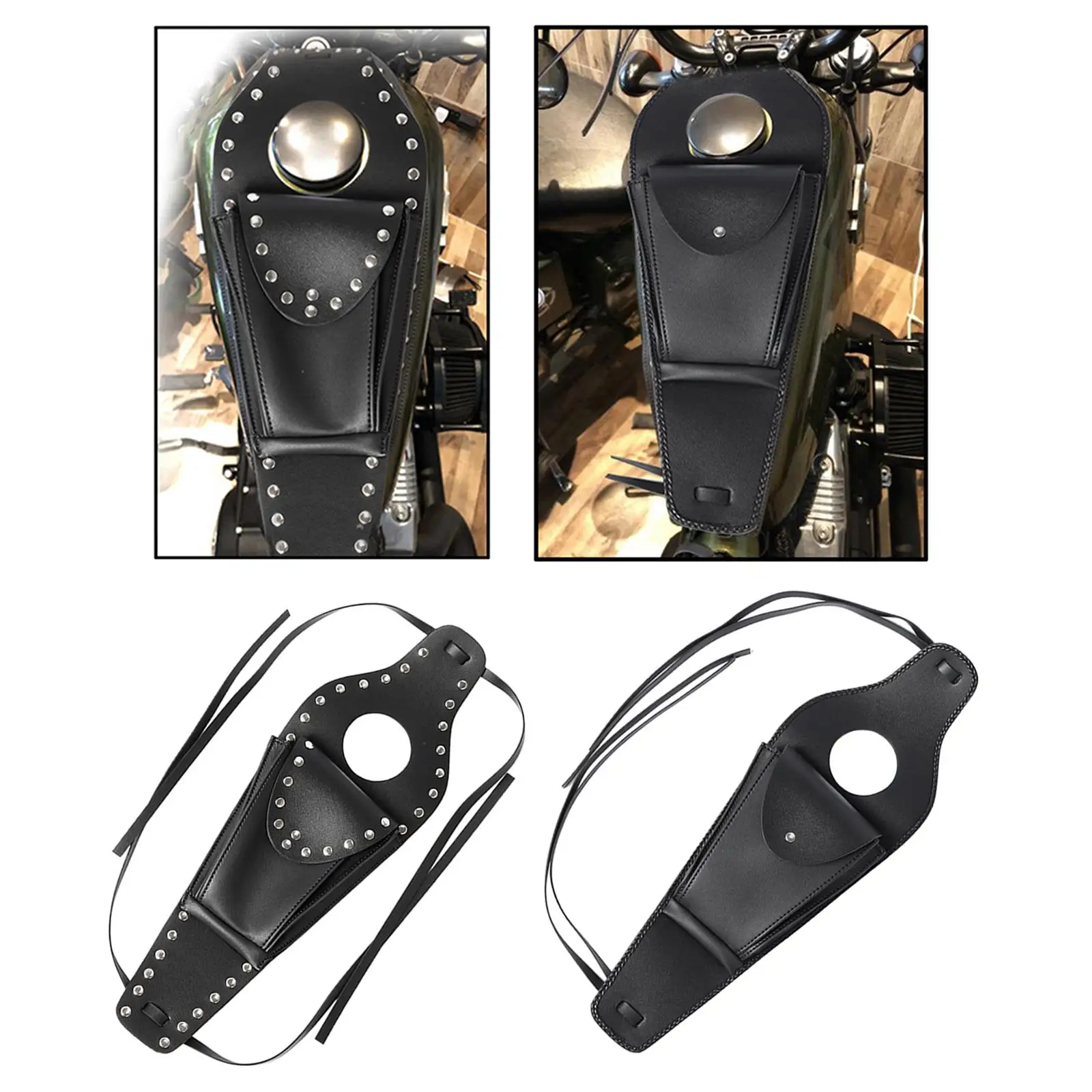 

Motorcycle Black PU Leather Gas Fuel Tank Cover Panel Bag fits for ,
