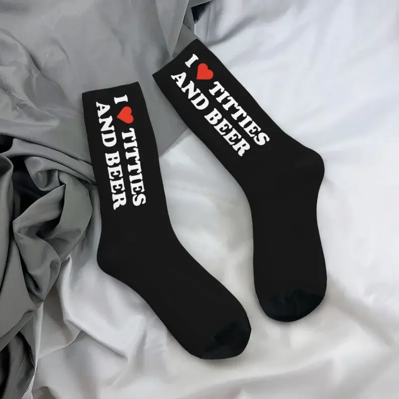 Calcetines de vestir con estampado 3D para hombre y mujer, medias cómodas con estampado de I Love Titties y cerveza, Unisex