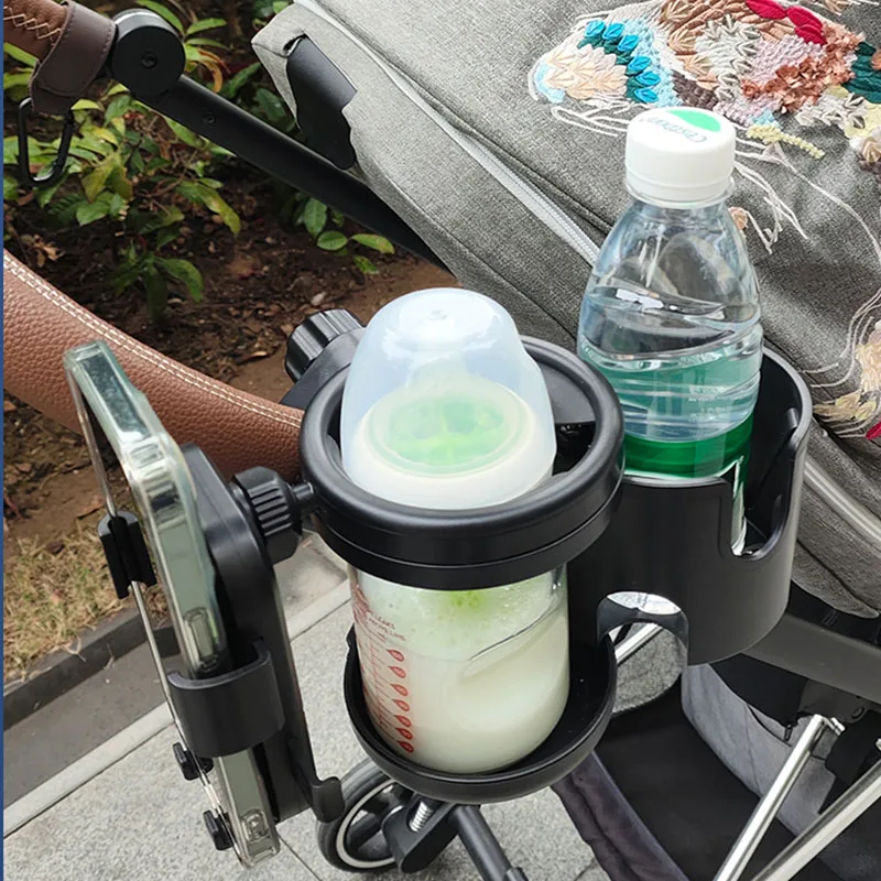 

Держатель для стакана на детскую коляску, универсальный держатель для бутылки с водой, 360° ° Вращающийся держатель для телефона, органайзер для детской коляски с двумя отверстиями