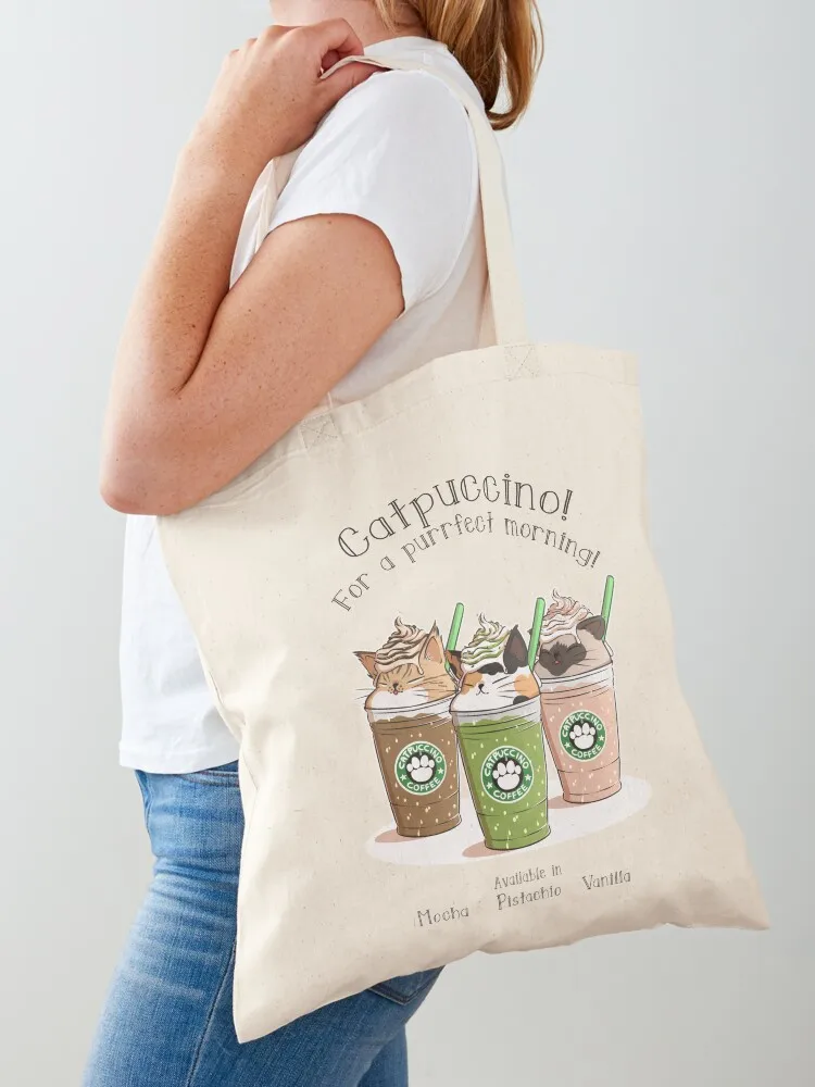 Catpuccino! For a purrfect morning! (Second Version) Tote Bag personalized tote bag woman shopping bag Canvas Tote