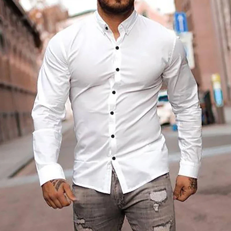 Men Long-sleeved Shirt Solid Slim Fit Autumn Breathable Casual Gym Workout Stretching Running Sports Fitness Sweat-wicking Shirt
