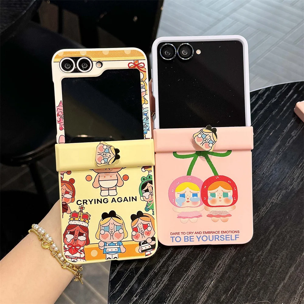 

Корейский чехол для телефона INS Cute Cherry Funny Rotate Cry Girl для Samsung Galaxy Z Flip 7 7FE Flip 6 5 4 3 Lovely Anti-fall Kawaii Cov