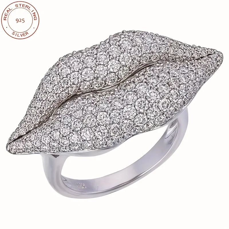 Unique Personality lip Rings 925 Sterling Silver Full Of Dazzling Zircon Ladies Elegant 14K Gold Plated Party Banquet Jewelry