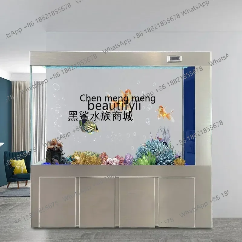2003Light luxury fish tank living room large floor screen partition ultra-white glass aquarium bottom filter