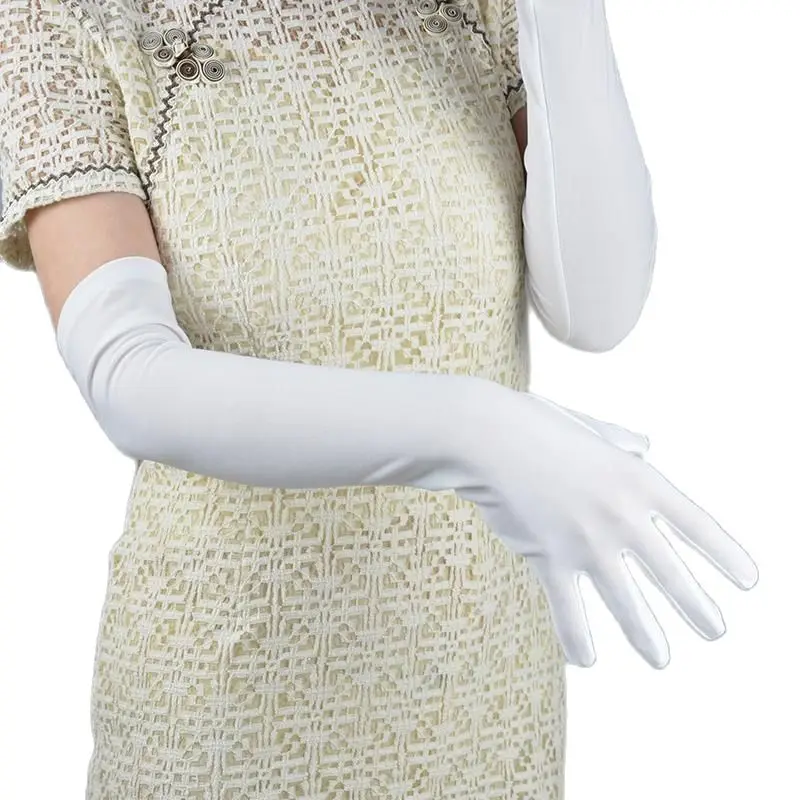 Halloween Ladies thin sexy gloves bright anti-pearl milk silk touch screen elastic long gloves Party Accessories 50cm