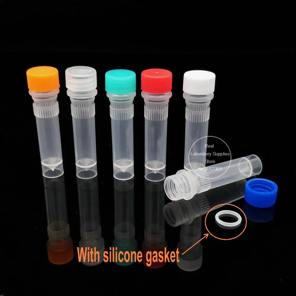 500pcs/lot 1.5ml Plastic Freezing Tubes Flat Bottom Sample Cryovial Centrifuge tube With Gasket