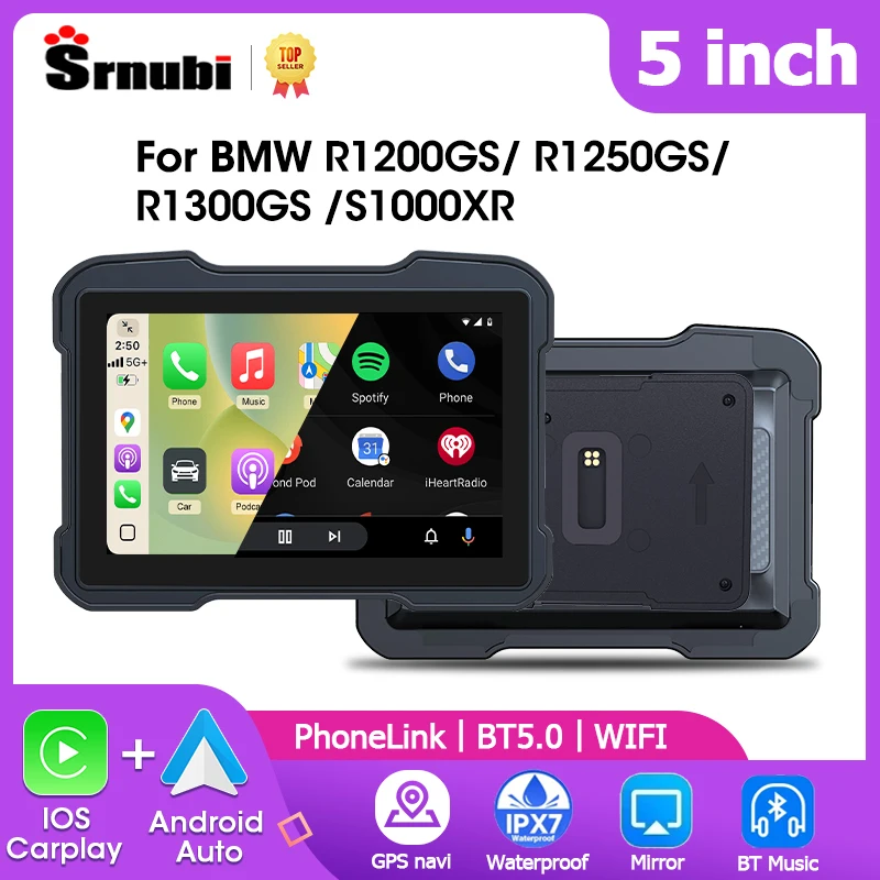 

Srnubi 5 "потерянная мотоциклетная навигация GPS для BMW R1200GS/R1250GS/R1300GS/S1000XR беспроводной Carplay Android авто зеркало Bluetooth