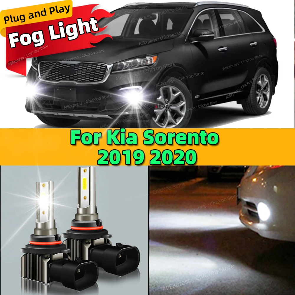 

2Pcs 6000K LED Car Front Fog Light Lamps 9006 HB4 Bulb For Kia Sorento 2019 2020 Plug and Play 15000LM High Bright