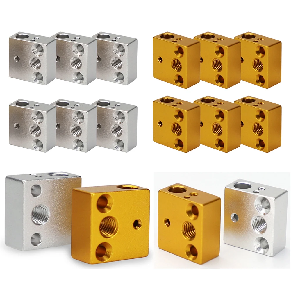 6pcs 3D Printer Heated Block J-Head Extrusion Aluminum Alloy Heated Block for Print Head Extruder Heating Block 3D Printer Parts