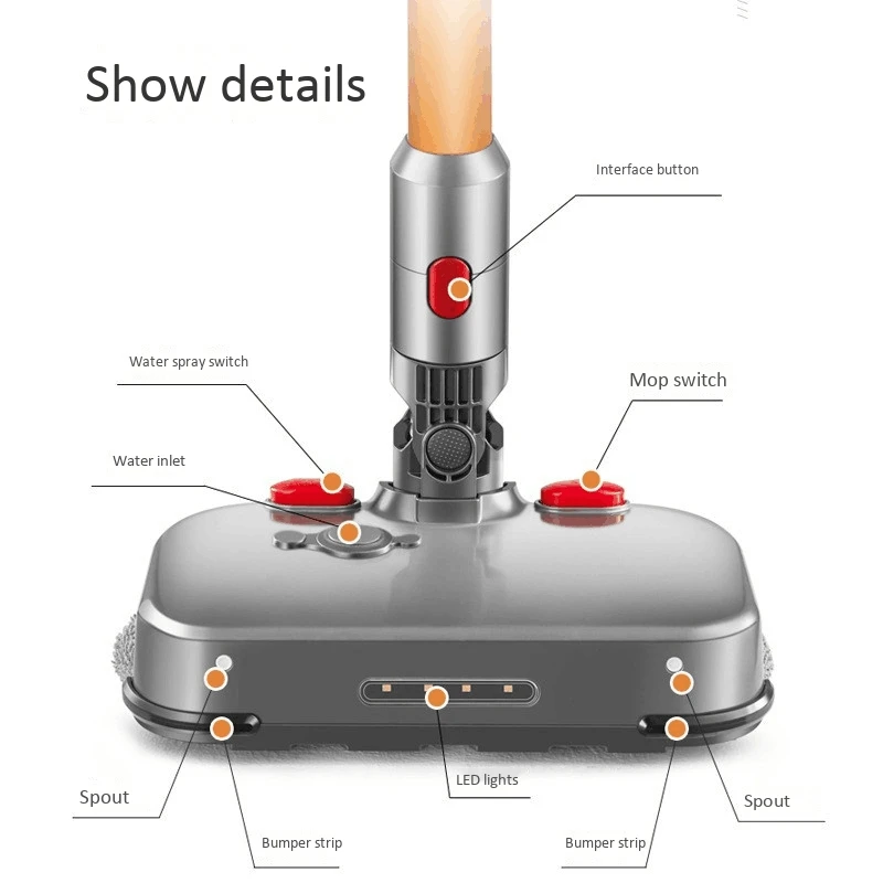 Elektrischer nasser trockener Wischkopf mit LED-Licht für Dyson v7 v8 v10 v11 austauschbare Teile mit Moppkopf-Mopppads Wasser becher a